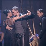 Swan Lake Romanian Princess Shoko Ito 'Romanian Princess' and Will Bozier 'The Stranger' dance together, dressed in black as Dominic North 'The Prince' watches
